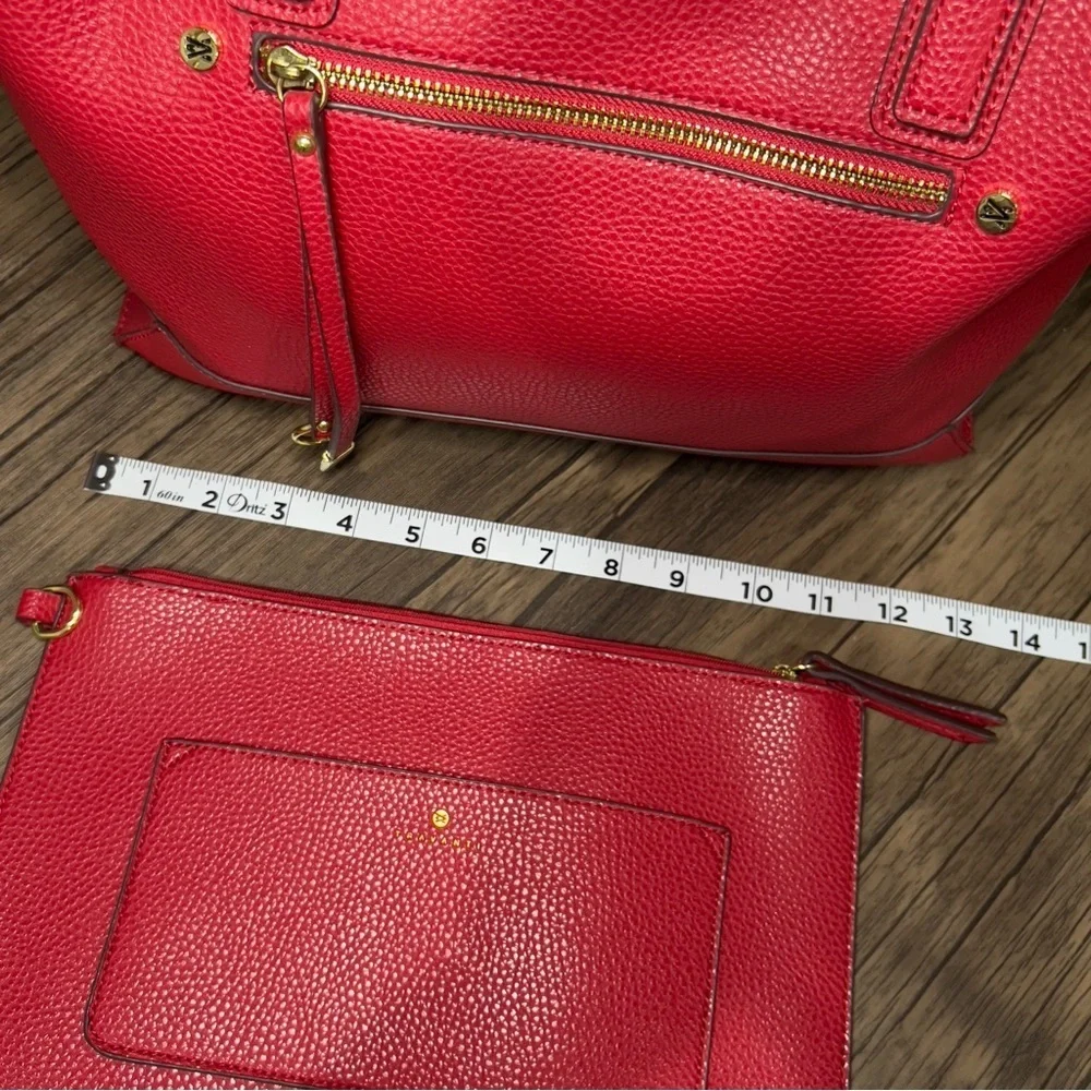 Travanti Women's Red Vegan Leather Detachable Zippered Pouch Tote Satchel